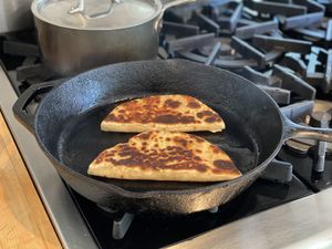 Quesadillas cooking in a pan