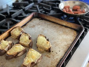 Cheese toast on a baking sheet