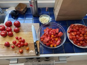 Tomatoes being sliced