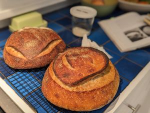 Bread cooling on a wire rack