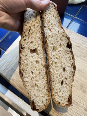 Inside of a flat loaf of bread