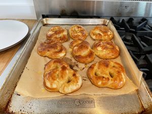 Pretzels on a baking sheet