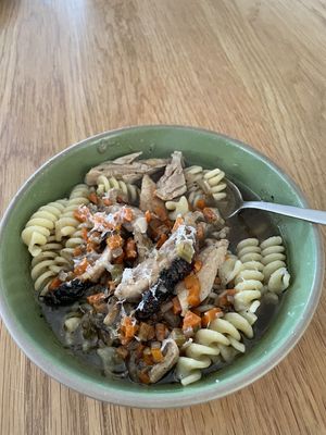 Braised chicken, pasta, and broth (a few days later)