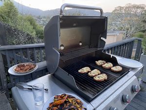 Grill with bread and squash