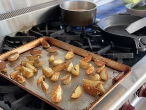 Potatoes on a baking sheet