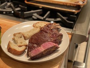 Cut steak on a plate