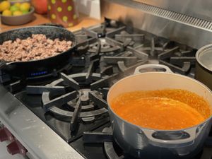 Sauce and meat cooking