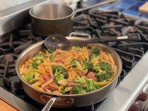 Sausage and pasta in the pan