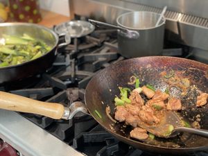 Lemongrass chicken in a wok