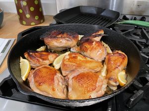 Chicken cooking in a pan
