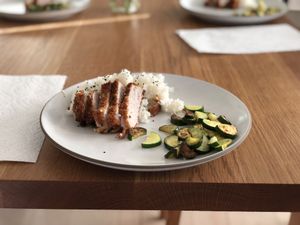 Pork over rice with zucchini