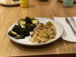 Pasta and zucchini on a plate