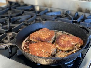 Pork chops in a skillet