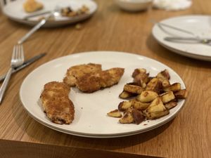 Fish and potatoes on a plate